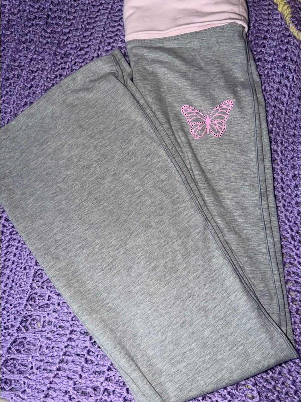 PINK Victoria's Secret Gray Leggings with Pink Butterfly Detail